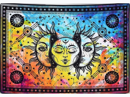 Tie Dye Triple Celestial Faces Meditation  Tapestry - 55''x85''