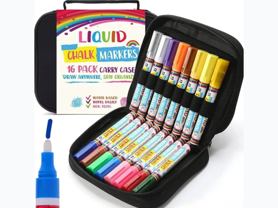 16 Chalk Markers with Case – Reversible Tips