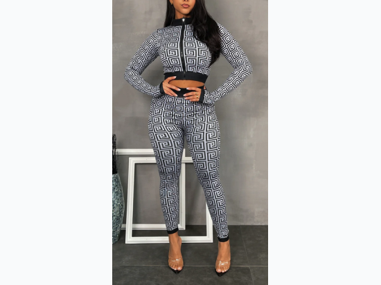 Women's GEO PRINT CROP JACKET & LEGGINGS SET - 2 Color Options