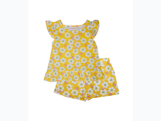 Toddler Girl Allover Daisy & Butterfly Print Knit Shorts Set in Yellow