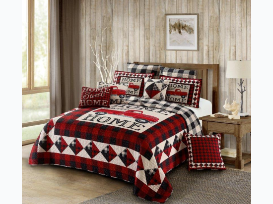 Virah Bella® Collection - "Red Truck Home Sweet Home" Quilt Set - King