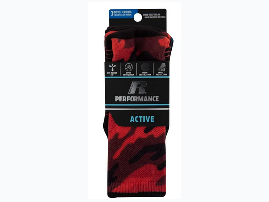 Boy's Russell Performance Active Crew Socks 3 Pack - Size Medium 9 -2.5