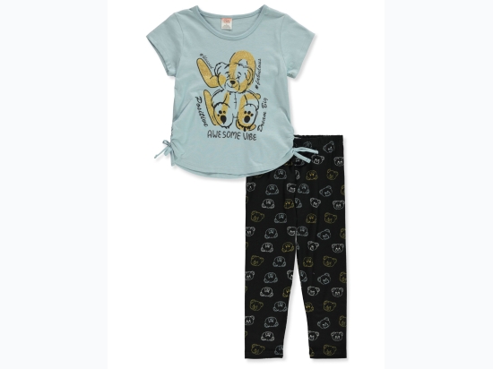 Toddler Girl Awesome Vibe Bear Ruch T-Shirt & Legging Set in Blue