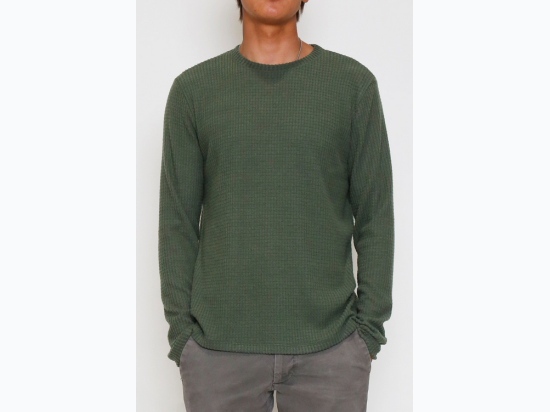 Men's Brushed Waffle Long Sleeve Crew Neck - 3 Color Options