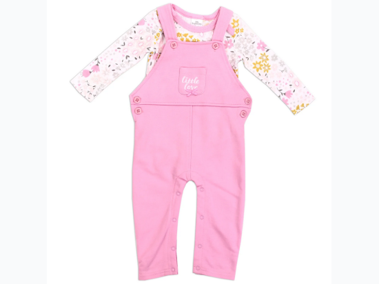 Baby Girl Floral Waffle Weave Printed Bodysuit & Overall Set