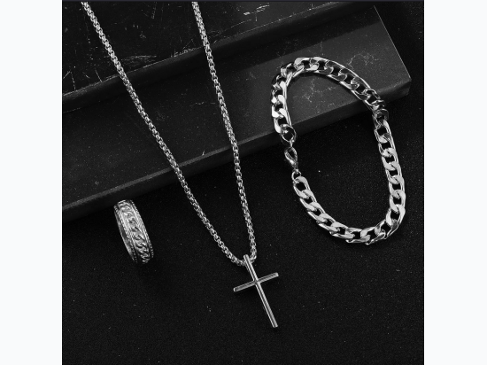 Women's Chain Link Necklace, Bracelet & Ring Set in Silver