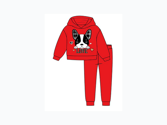 GIRLS PINK Puppy Love Screen Hooded Pull Over - in Red