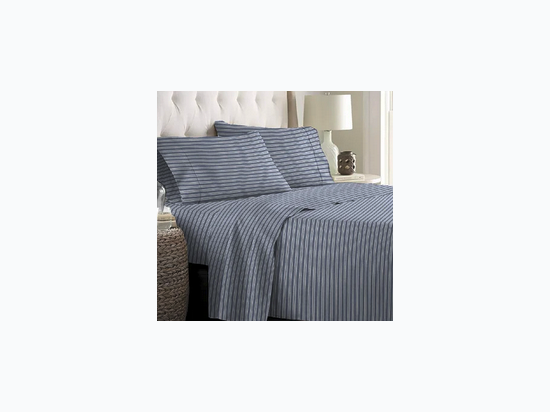 Twin Size Bed Series 1200 Sheet Set in Denim Blue and White Stripe