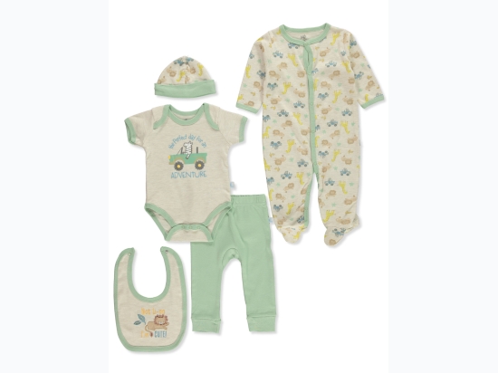 Unisex Baby 5pc Safari Animals Adventure Layette Set in Green