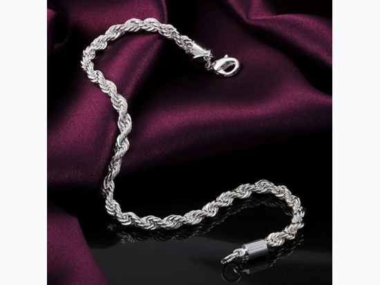 Unisex 4mm Water Wave Rope Link Chain Bracelet in Platinum