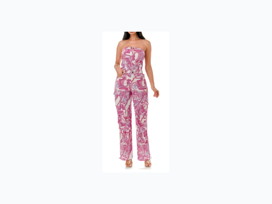 Women's Button Up Printed Tube Jumpsuit in Pink