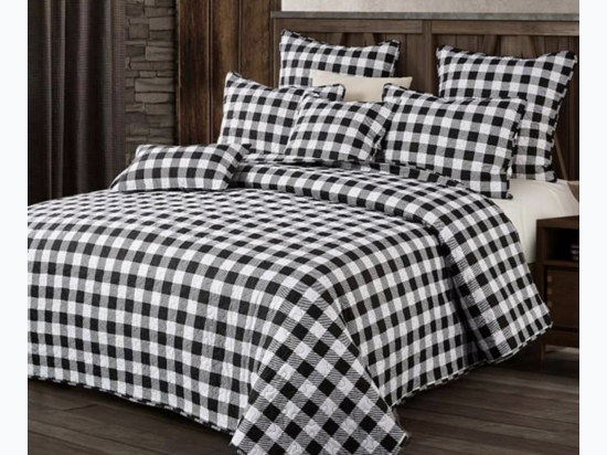 Black & White Plaid Quilt Set - King Size