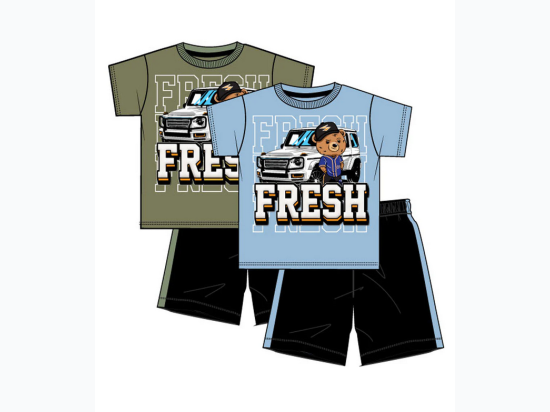 Boy's S1OPE Fresh Bear Screen Jersey Top & Athletic Shorts Set