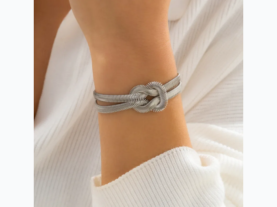 Women's Knotted Double Chain Bracelet in Silver