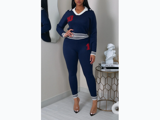 Junior's "10" KNIT SWEATER & PANTS SET in Navy