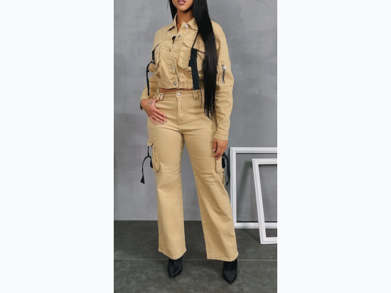 Women's Utility Cargo Cropped Jacket & Pant Set - 2 Color Options