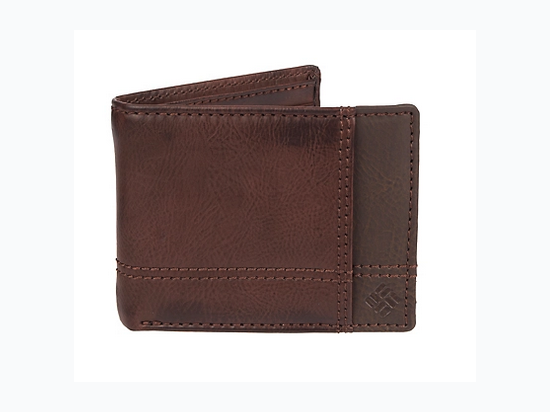 Men's Brand Name RFID-Blocking Traveler Wallet in Brown