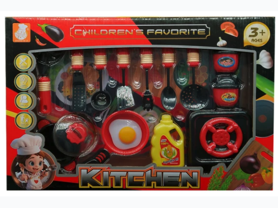 Kids Kitchen Pretend Cookware Playset w/ Utensils