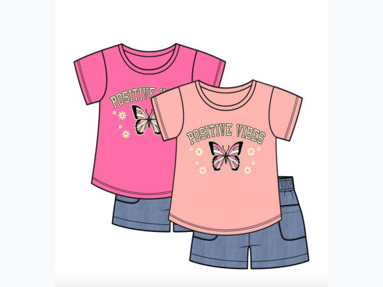 Toddler Girl Positive Vibes Butterfly Screen Top & Chambray Shorts Set