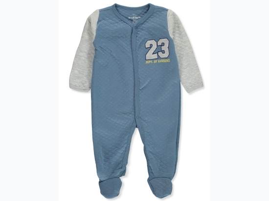 Baby Boy Quilted 23 Patch Footed Coveralls in Blue & Grey