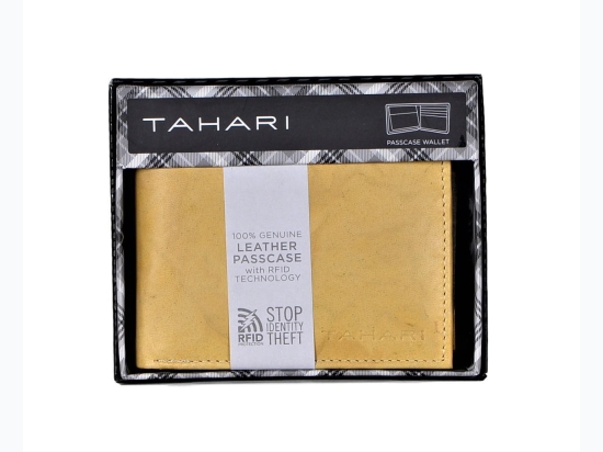 Men's Tahari Genuine Leather Passcase Wallet w/ RFID Technology in Tan