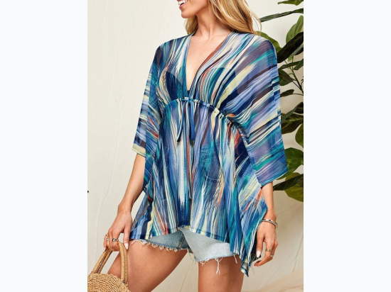 PLUS SIZE MULTI COLOR OVERSIZED MESH TOP WITH STRANDS