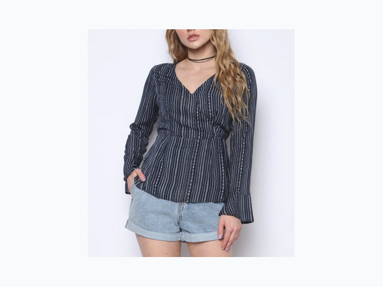 Women's Striped Surplice Top in Midnight