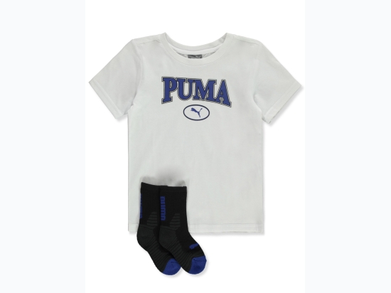 Boy's PUMA Pounce Logo T-Shirt & Sock Set in White - Size 4-7