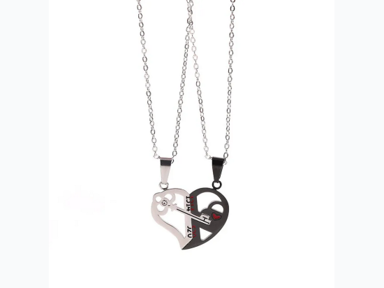 Couple's Key Stitching Heart Pendant Stainless Steel Necklace