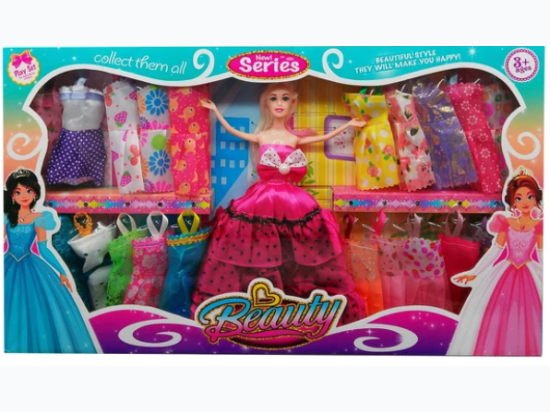 11.5" Blonde Doll with an Assortment of Spring and Glamorous Dresses Playset - Large Set - Styles May Vary