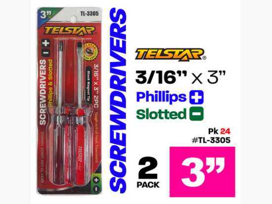 2Pk 3" L Black Magnet Tip Screwdriver