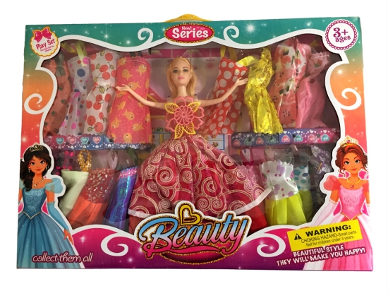 11.5" Blond Doll with an Assortment of Spring and Glamorous Dresses Playset - Medium Size Set