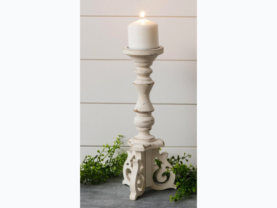 Distressed Candle Holder with Corbel Feet - Small -  14.5" H x 6" Dia