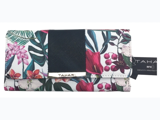 Famous Maker Clutch Wallet - Colorful Tropical Print On White