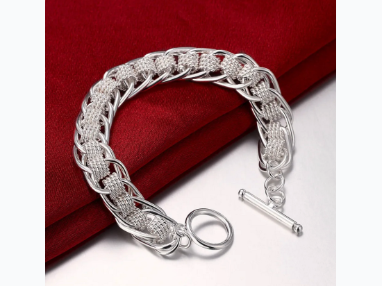 Women's Looped Double Linked Toggle Bracelet in Platinum