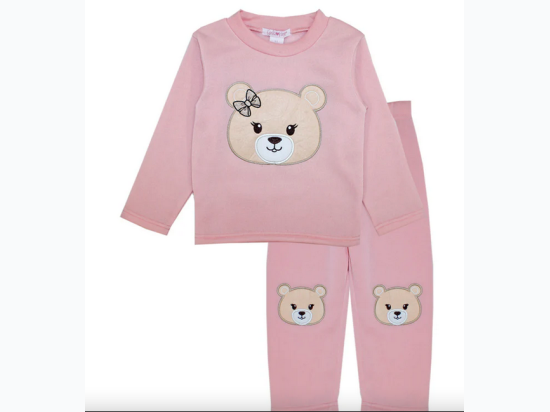 Infant - GIRLS PINK Bear Applique Crew Neck Fleece In Pink