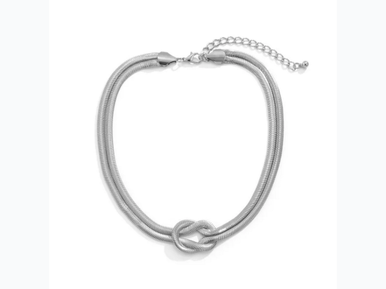 Women's Knotted Double Chain Clavicle Necklace in Silver