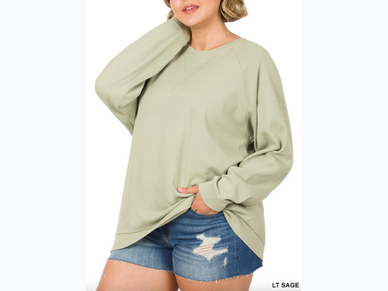 Plus Size Women's Cotton Raglan Sleeve Round Neck Pullover - 2 Color Options