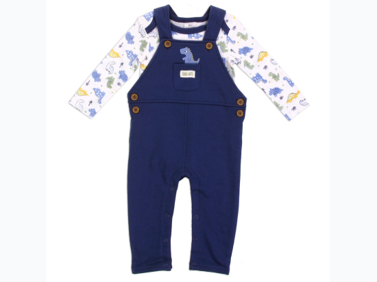 Baby Boy Waffle Weave Dino Printed Bodysuit  & Overall Set