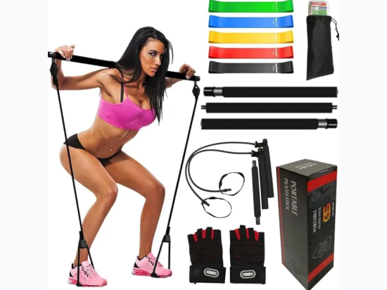 Gym Solutionz Pilates Bar Kit with Resistance Bands  – 3 Section Stick