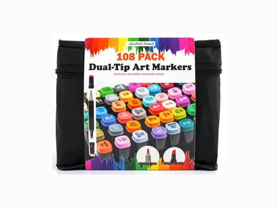 108 Piece Dual Tip Art Markers Set in Assorted Colors with Case