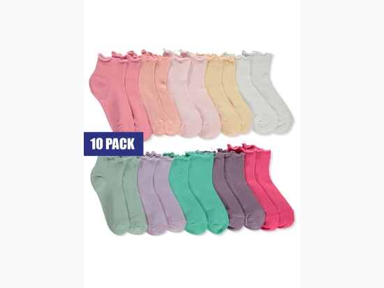 Girl's Madison & Parke 10pk Lettuce Cuff Ankle Socks - Size 4-6