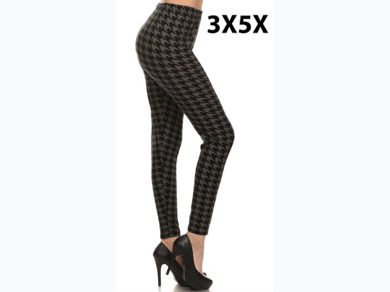 Women's Extended Plus Black/Grey Houndstooth Printed Knit Leggings - One Size Fits Most - 3X - 5X