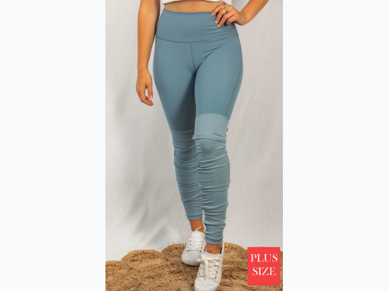 Plus Size High Waisted Solid Knit Ruched Leggings In Seafoam