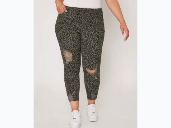 Missy Plus Size High-Rise Ankle Jogger - Olive Cheetah