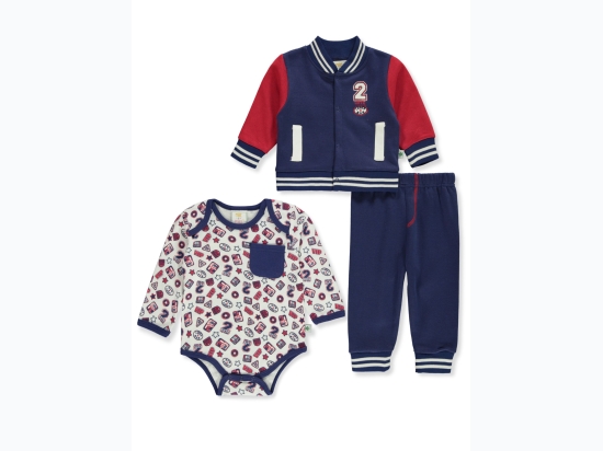 Baby Boy 3pc Jogger & 2 Cute Varsity Jacket Set in Navy