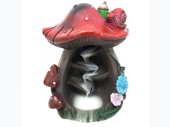 Mushroom House Backflow Incense Burner w/ Assorted  Cones -  5" H