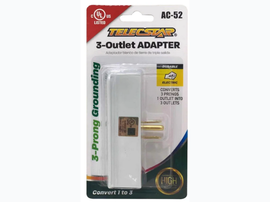 Outlet 3 Grounding Adapter UL Approved