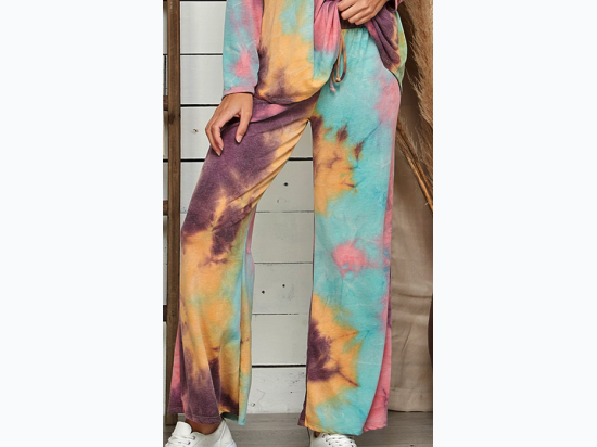 Wide Leg Tie Dye Pocket Bell Pants in Purple