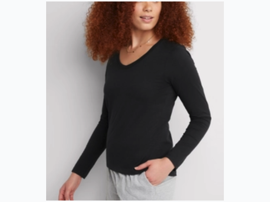 Women’s Hanes Long Sleeve Cotton V-Neck T-Shirt